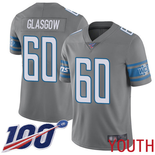Detroit Lions Limited Steel Youth Graham Glasgow Jersey NFL Football #60 100th Season Rush Vapor Untouchable->youth nfl jersey->Youth Jersey